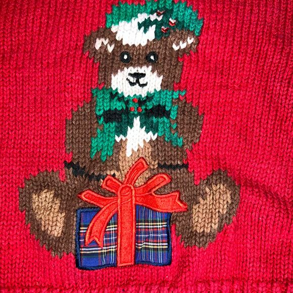 Vintage knit teddy bear and present christmas holiday baby sweater size 24 month - Picture 6 of 9